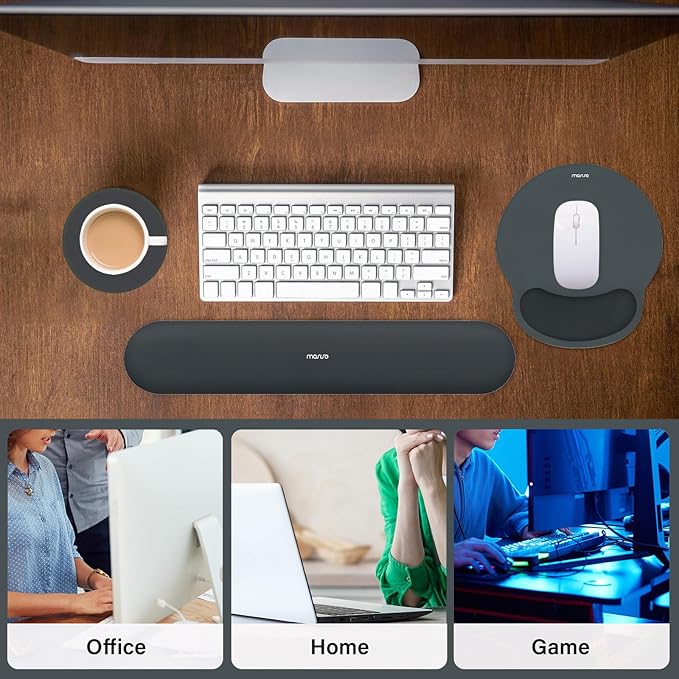 MOSISO Wrist Rest Support for Mouse Pad&Keyboard Set, Circle Curved Ergonomic Mousepad&Coaster Non-Slip Base Home/Office Pain Relief&Easy Typing Pad with Soft Cloth&Silicone Lining, Slate Gray