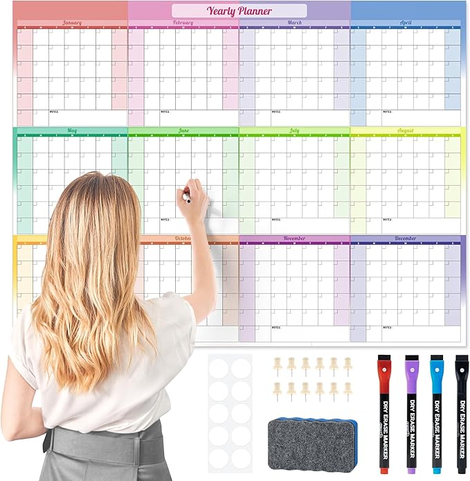 Ospelelf Undated Large Dry Erase Wall Calendar 12 Month Laminated 2025 Calendar 36.6'' x 48'' Yearly Monthly Family Calendar