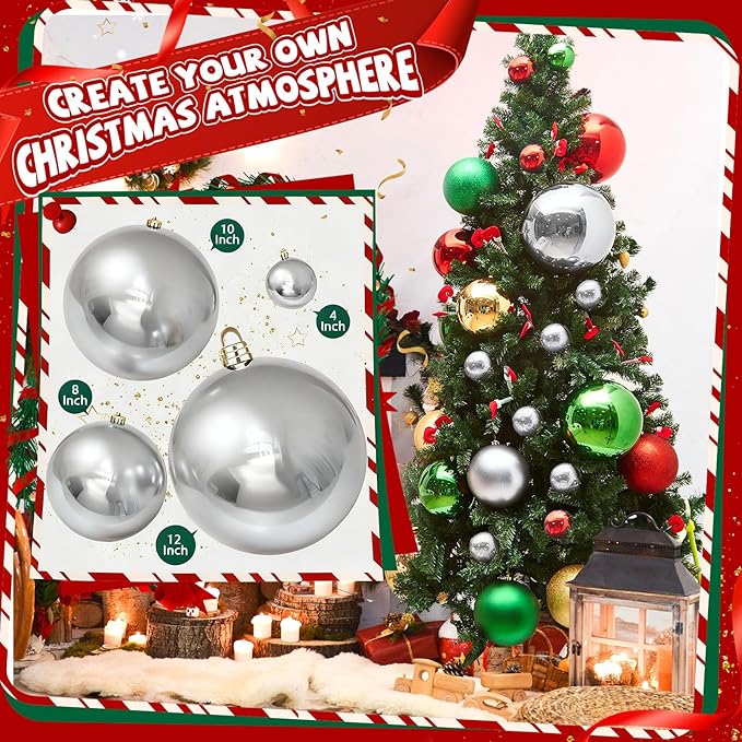20 Pcs Christmas Ball Ornaments 4 Inch UV Resistant and Waterproof Shatterproof Shiny Plastic Christmas Tree Hanging Ornaments Decoration for Indoor Outdoor Holiday Party(Silver)