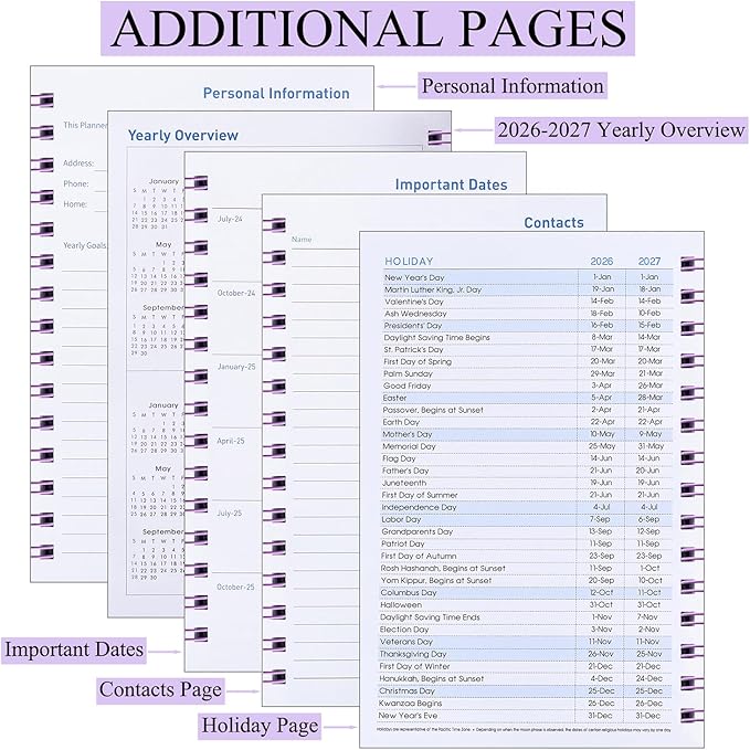 Daily Planner 2026-2027, Weekly and Monthly Planner 2026-2027 Academic Year, January 2026-June 2027 Calendar Planner, 8.2"×5.5", 18 Months, Agenda Book for Teacher, School Student (JAN.2026-JUN.2027 Light Purple)