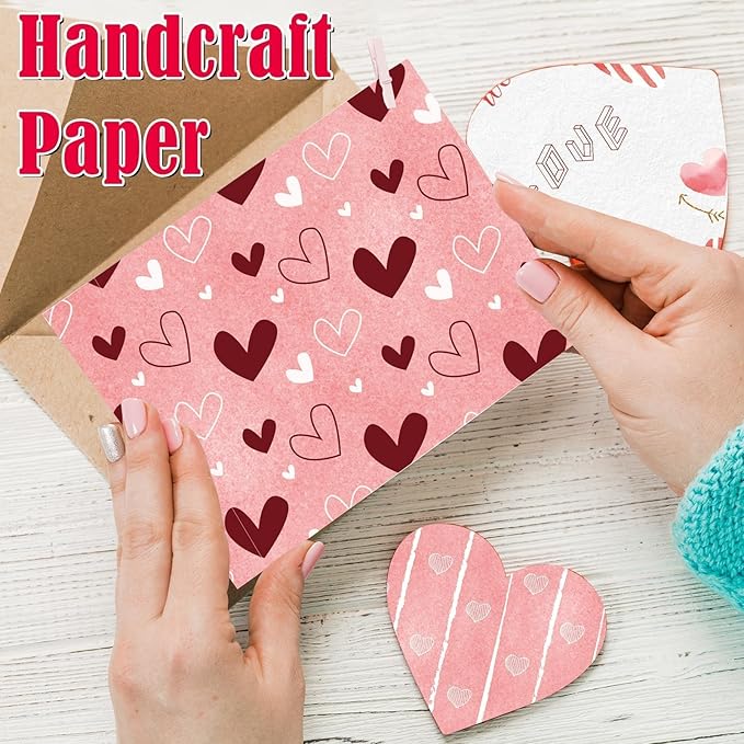 48Pcs Heart Pink Scrapbook Paper Pad, 12x12 Inch Watercolor Love Decorative Craft Paper for Junk Journal Supplies, DIY Cards, and Photo Albums, Aesthetic Craft Supplies for Kids and Adults