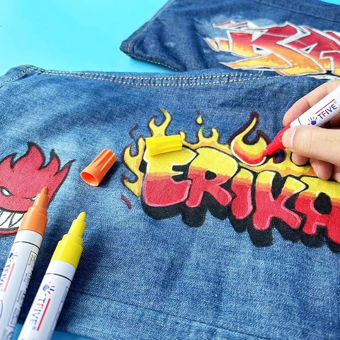 TFIVE Red Paint Pens Markers - 12 Pack Oil Based Permanent Marker, Medium Tip, Never Fade, Quick Dry, Waterproof Paint Pen for Rocks Painting, Wood, Fabric, Plastic, Canvas, Glass, Metal