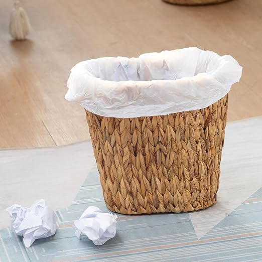 Wicker Trash Can, Bathroom Waste Bin with Built-in Handle Trash Bin, Hand-Woven Water Hyacinth, Wicker Waste Basket, Bedroom, Office, Bathroom Boho Waste Basket, 1 Pack