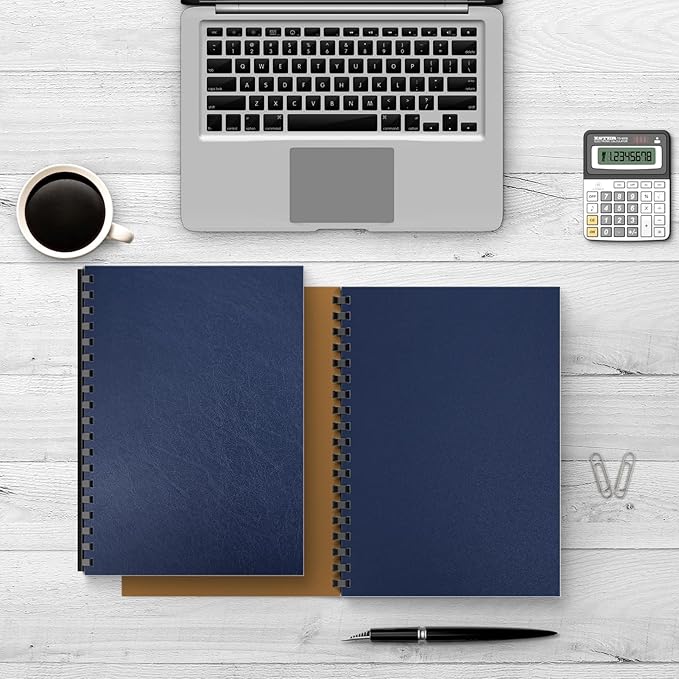 Binditek 100 Pack 16 Mil Leather-Textured Heavyduty Polycovers, Letter Size, Plastic Binding Presentation Covers, 8-1/2 x 11", Square Corners, Unpunched, Navy, Office Supplies