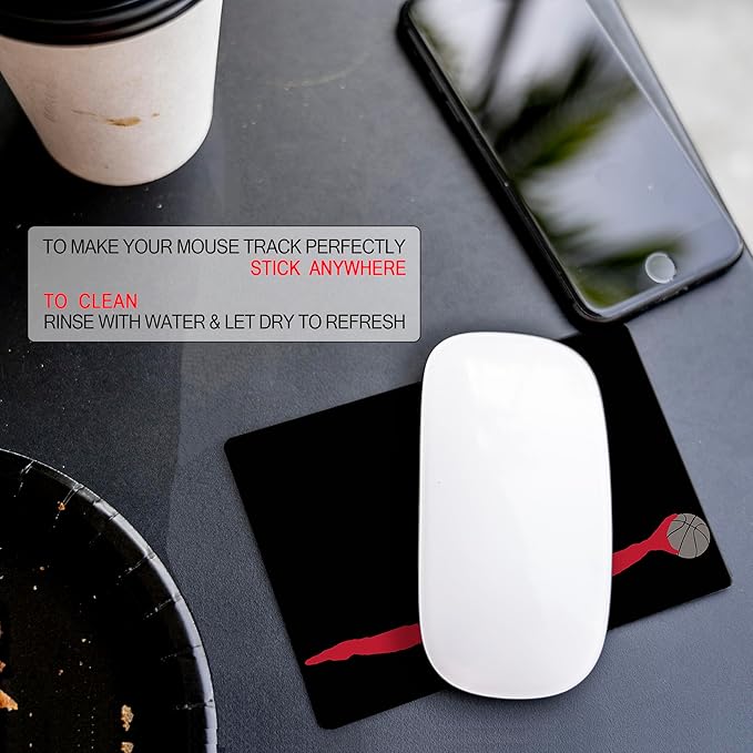 Mouse Pad Adhesive Bottom - Sticks to Any Surface - Portable - Webcam Covers and Screen Cleaner Included (Basketball)