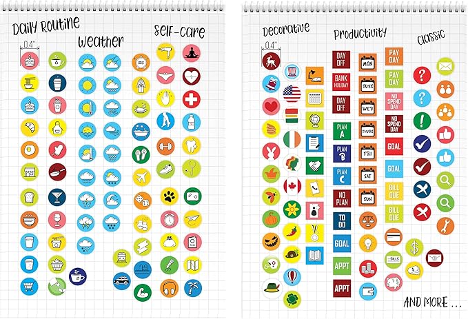 Vladi Creative Small Icons Productivity Boosting & Stay Focused Planner Stickers - 2210 pcs / 14 Sheets Mini Icons Value Pack - Planner Accessories - Perfect for Calendars, Journals, & Scrapbooking