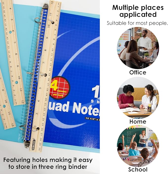 BAZIC Wooden Ruler 12" (30cm), Singel Metal Edge, Inches Centimeter Metric Measuring Drafting Rulers, for Students School Supplies (3/Pack), 24-Packs