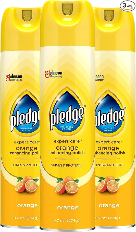 Pledge Enhancing Polish, Wood & Furniture Spray, Orange Scent, 9.7oz (Pack of 3)