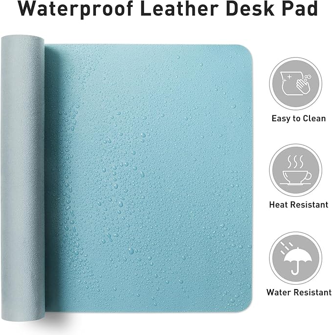 Aothia Large PU Leather Desk Pad Protector – Non-Slip Mouse Pad & Writing Mat for Office/Home, Waterproof, Easy to Clean(23.6" x 13.7", Blue Topaz)