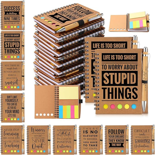 Yeaqee 50 Set Inspirational Spiral Notebook Bulk with Motivational Bamboo Ballpoint Pens Sticky Notepad Employee Appreciation Gifts for Teacher Staff Team Nurse Housekeeping Week Medical Assistant