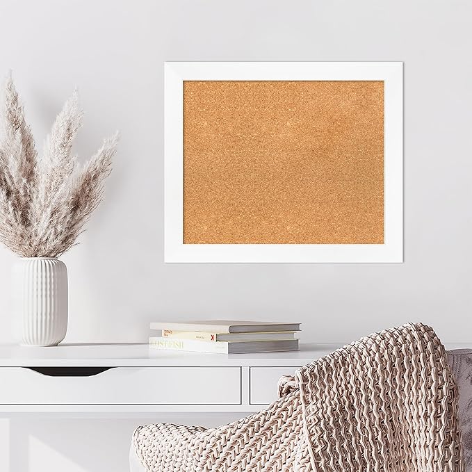 Amanti Art Natural Cork Board for Wall, 21x25 Vision Board with White Frame, Medium Corkboard Office Decor for Home Organization, Modern Corkboard Pinboard to Display Items for Home Organization in