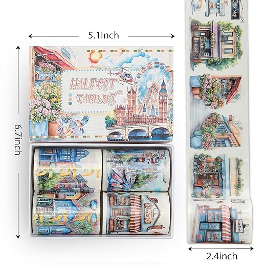 Snycler Pre-Cut The World Themed PET Washi Tapes - Vintage Aesthetic Tape Stickers for Journaling, Scrapbooking, Junk Journals, Crafts, Planners - 4 Rolls