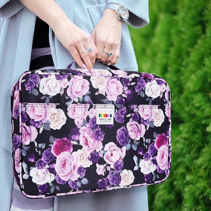 YOUSHARES 480 Slots Colored Pencil Case - Big Capacity Pen Case Organizer with Multilayer Holder large Colored Pencil Case (Purple Pink Rose)