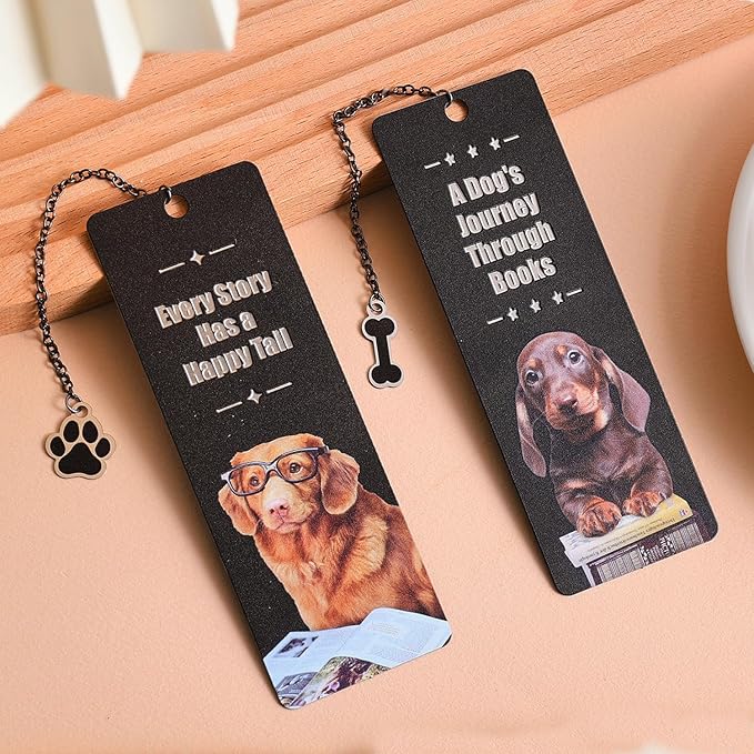 2 Pieces Cute Dog Metal Bookmarks with Graduated Scale, Pet Theme Golden Retriever Black Dachshund Large Size Book Mark, Bookmark for Book Lovers Reading Women Writers Readers Children Teens Men