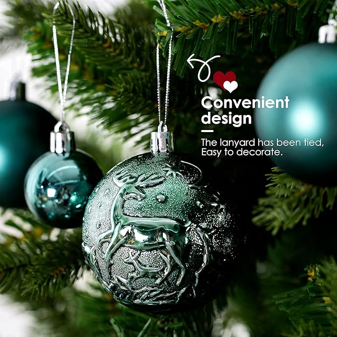 Senjie Green Shatterproof Christmas Ball Ornaments, 32 Pcs, Plastic, Wedding & Christmas, Hanging