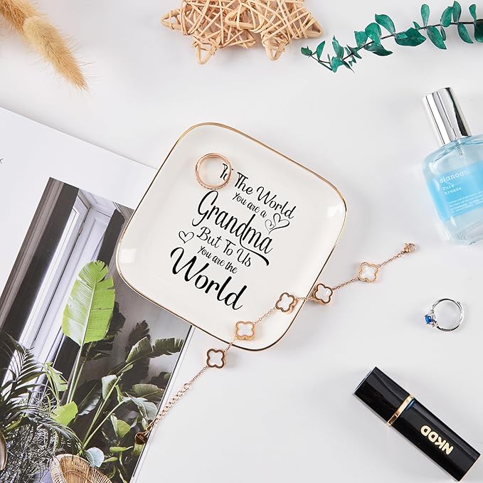 Grandma Gifts - Gifts for Grandma Jewelry Dish Tray - to The World You are A Grandma, Birthday Christmas Valentines for Grandma from Granddaughter Grandson