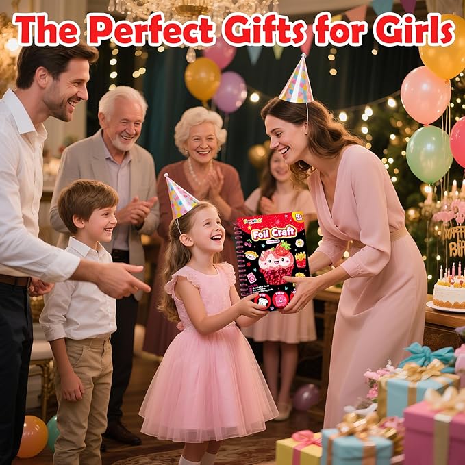 FUNNYB&G Foil Art Craft for Kids - Christmas Crafts Gift Party Favors Stocking Stuffers for Kids Fun Art Supplies Creative Birthday Gift Travel Toys for Girls Boys 4 5 6 7 8 9 Years Old (Food)