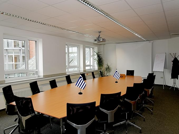 2 Pack Greece Desk Flag, Greek Table Office Flag with Solid Pole and Stand Base, International Country Flag, Festival Celebration, Classroom Meeting Desktop Decoration (Greece)