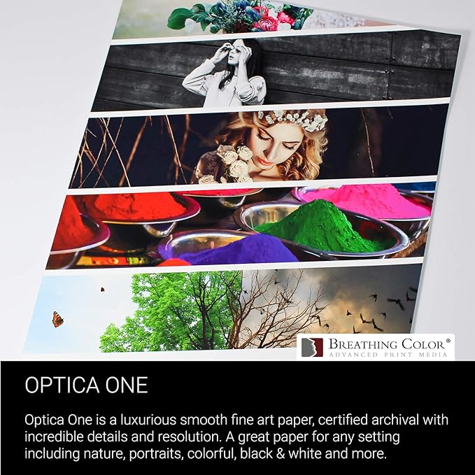 Optica One is a Luxurious 300 gsm Smooth Matte Fine Art Inkjet Paper Featured in a 24"x40' Roll; Its Bright White Color Makes It Ideal for Black and White and Color Prints.