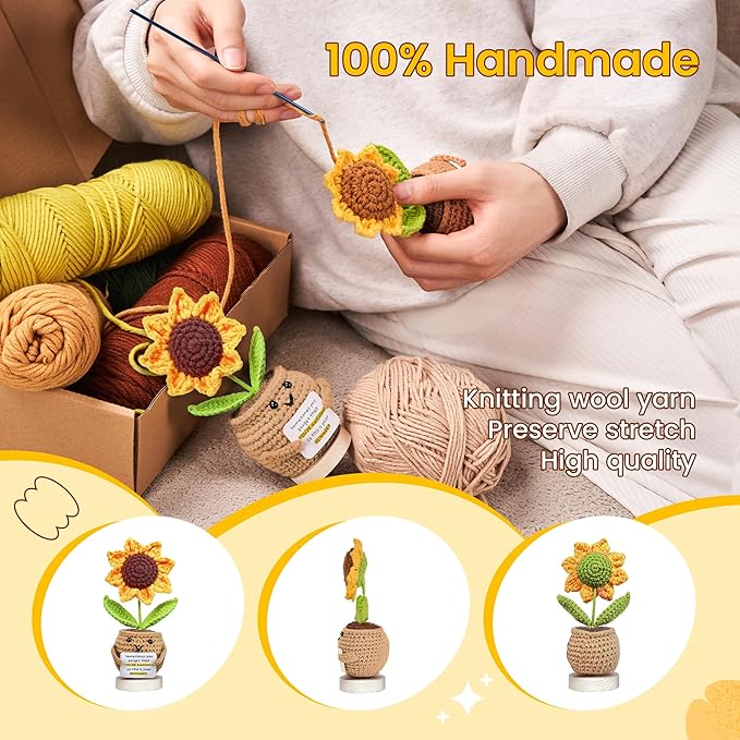 Gossby Inspirational Gift for Women - Handmade Positive Sunflower Crochet - Sometimes You Forget You're Awesome - Christmas, Birthday, Appreciation Thank You Gift for Coworker, Sister Friend, Teacher