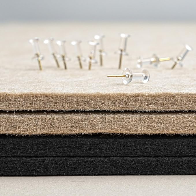 Bulletin Board, 35 x 17 1/2 inches Felt Board - Decorative Pin Board, Cork Board Alternative for Wall, Foldable Picture Board Self-Adhesive Vision Board Prayer Board with 20 Pushpins Black