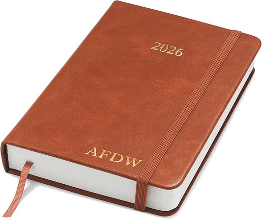 Wykeham's Executive 2026 Daily Journal Planner – US Public Holidays & Format – Customization Available (Personalized Brown, 6”×4.5”)