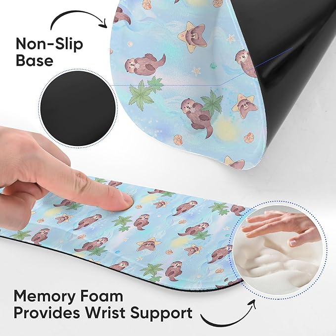 Ergonomic Keyboard Mouse Pad Wrist Rest Support Set for Laptop/Computer/Desktop,Memory Foam Hand Rest Wrist Cushion for Gaming/Office,Lightweight Comfortable & Pain Relief (Lovely Otter)