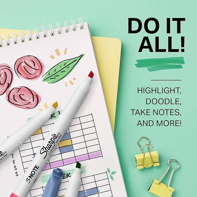 SHARPIE S-Note Creative Markers, Pastel Highlighters, Art Marker Set, Assorted Colors, Chisel Tip, 12 Count