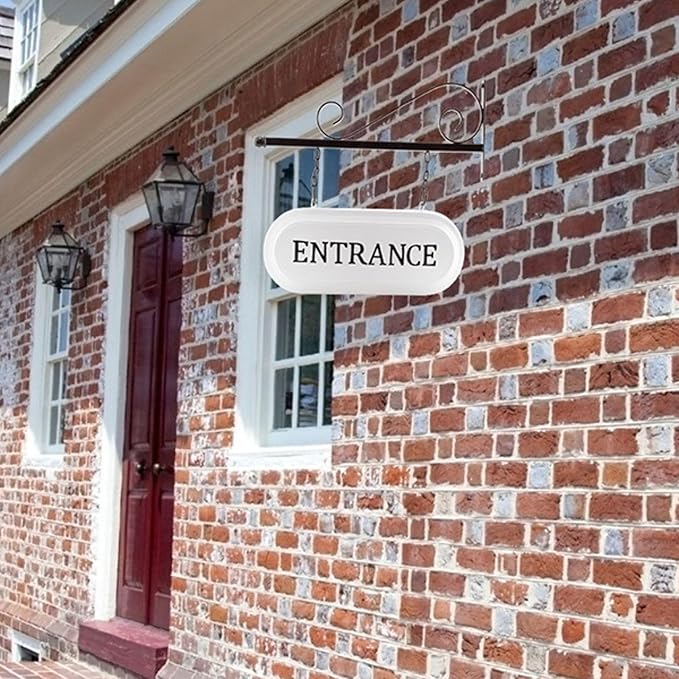 AuldHome Design Wall-Mounted Metal Entrance Sign, Farmhouse Enamelware 2-Sided Business Reception/Office Sign