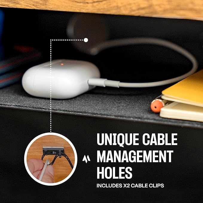 Under Desk Storage Shelf - Carbon Steel Under Desk Tray with Cable Management, Mountable Add-On Shelf for Table & Office Desks (13" x 8" x 2.8")