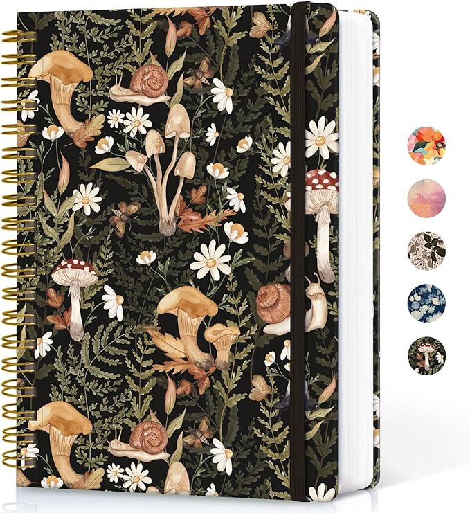 Lined Spiral Notebook Journal for Work, 300 Pages Thick B5 (7.1"x10") College Ruled Journal for Women & Writing, Hardcover Notebook for Note Taking, Perfect for Office Home School Supplies, Mushroom