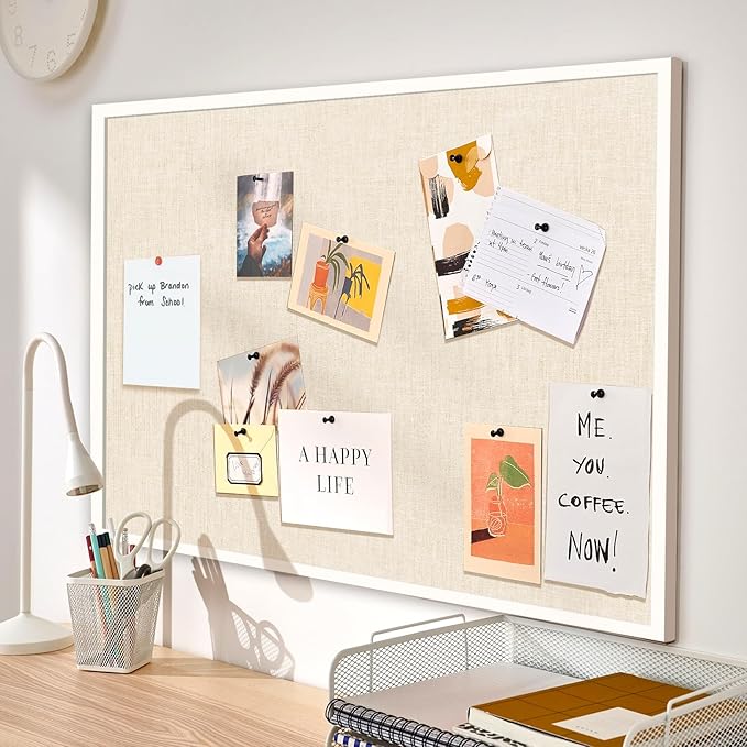 Miratino Large Bulletin Board, 36 /inchesx 24/inches White Cork Boards for Walls with Frame, Pin Display Board Vision Board for Home School Office Decor