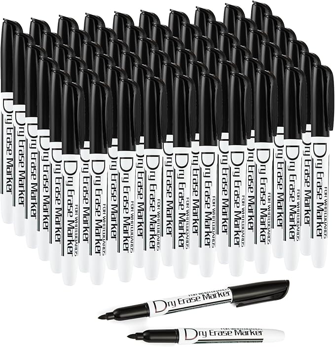 Volcanics Black Dry Erase Markers Bulk Pack of 60 Low Odor Fine Tip Whiteboard Pens for Whiteboard Dry Erase Calendar