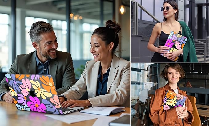 DONGKE Compatible with M4 MacBook Air 15 inch Case 2025-2023 A3241 A3114 A2941 M3 M2 Retina Display Touch ID, Plastic Hard Case & Keyboard Skin for MacBook Air 15" - Black Retro Florals