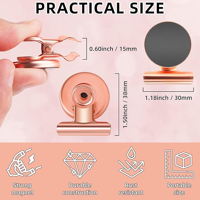 Grtard 48pack Magnetic Clips Heavy Duty, Magnet Clips for Fridge, Refrigerator Magnets, Scratch Free Magnets with Clip, Strong Magnetic Clip for Refrigerator, Whiteboard, Locker, Cruise (Rose Gold)