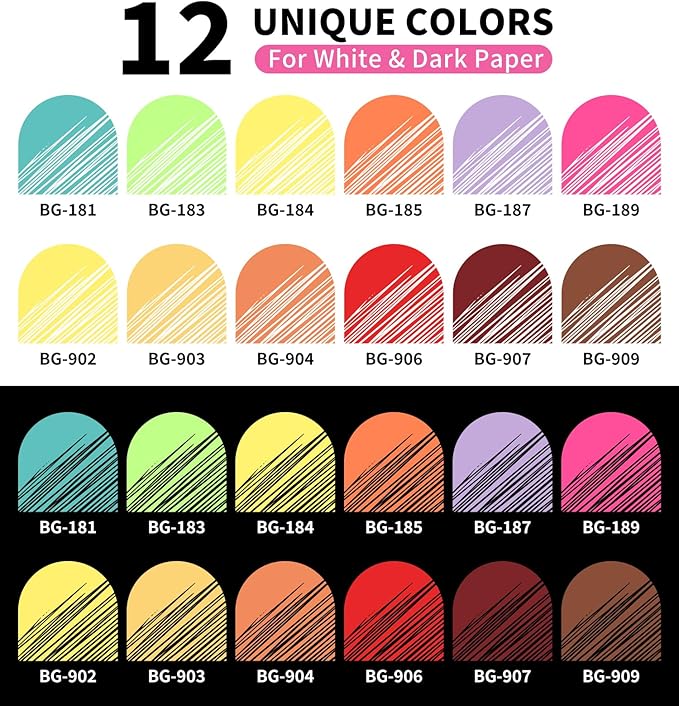 Gel Pens For Coloring, 12 Colors Retractable Colored Pens for Black Paper & White Paper, 0.7mm Fine Point Colorful Pens for Coloring, Writing, Drawing, Journaling, Note Taking, School, Office, Home