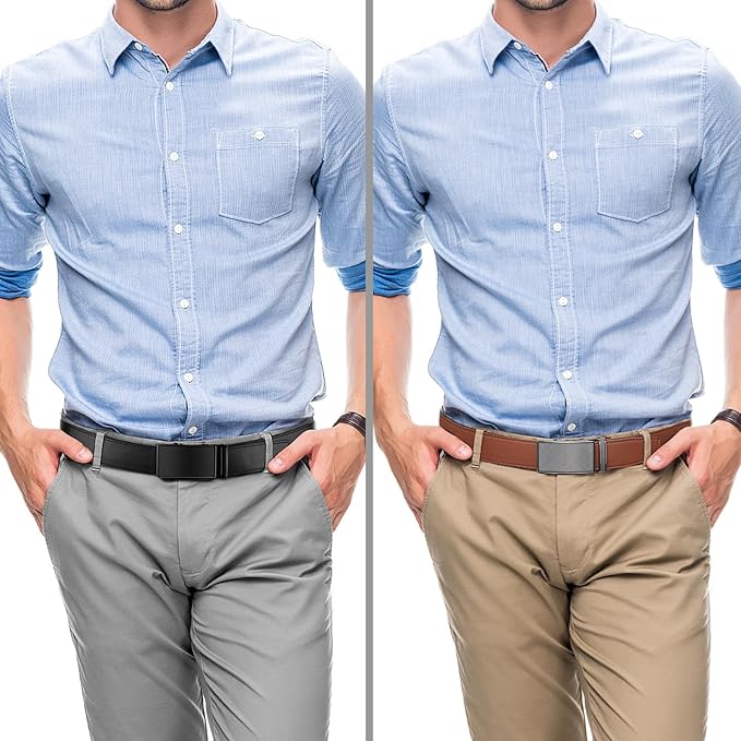 Zitahli Ratchet Belt for Men - 2 Packs Leather Mens belt For Gift Men Dress and Casual,Trim to Fit