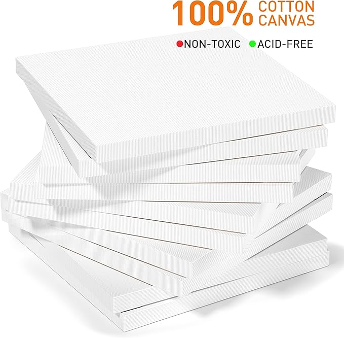 GOTIDEAL Stretched Canvases for Painting, 16x16 Inch Set of 7, Primed White - 100% Cotton Blank Art Square Canvas Boards for Painting for Acrylic Pouring, Oil Paint Dry & Wet Art Media