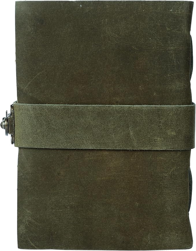 Vintage Leather Journal Handmade Buffalo Non-Refillable Deckle Edge Paper – Leather Bound Journal for Women, Men, C-Lock Closure Ideal for Writing & Travel for Artists (Dark Green)