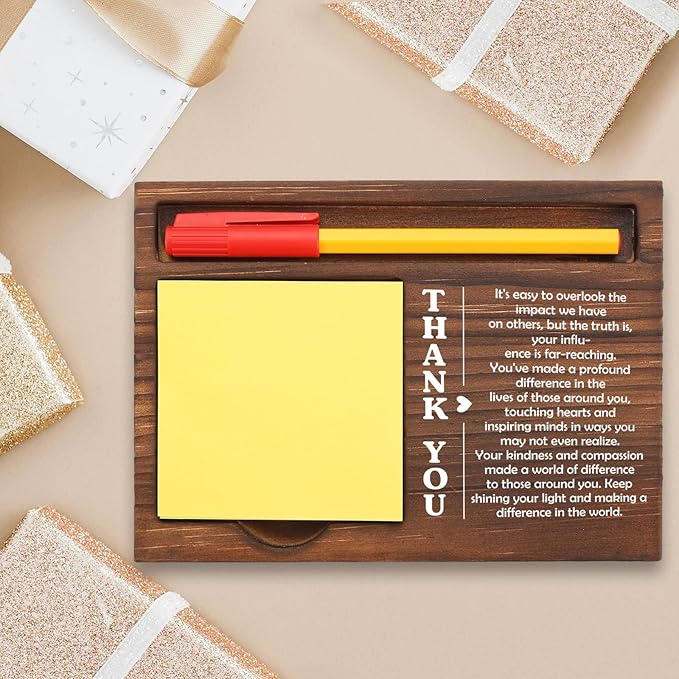 Thank You Desk Organizer Inspirational Motivational Gift for Teachers Nurses Professionals, Perfect for Retirement New Job Farewell, Office Stuff Sticky Note Pad Holder Dispenser TBC169