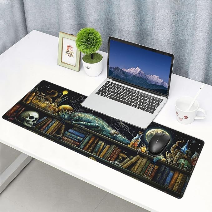 Dragon Mystical Mouse Pad 31.5 X 11.8 Inch Big Desk Rubber Base Stitched Edges Keyboard Pad XXL Mouse Mat for Home Game and Office