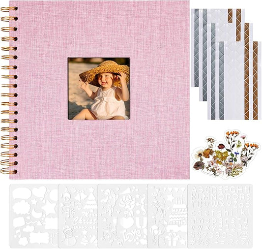 Vienrose Scrapbook 10x10 Inch Hardcover Kraft White Pages DIY Scrapbook Photo Album Linen Cover Scrap Book Photo Albums Scrapbooking Supplies Kit for Couple Family Wedding Travel