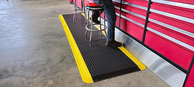 Rhino Mats, American Classic Diamond Anti-Fatigue Mats, Industrial Ergonomic Comfort Standing Mat for Work, Home, Garage, Office, Kitchen or Anywhere (Black/Yellow 1" Thick, 4 FT. x 25 FT.)