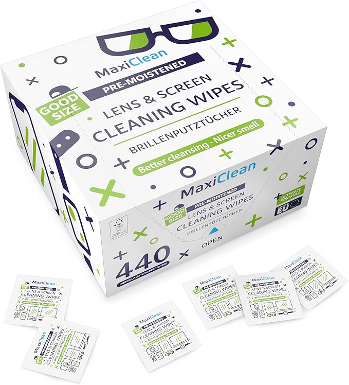 440 Pack Lens Wipes for Eyeglasses Pre-Moistened, Individually Wrapped Streak-Free Cleaning for Glasses & Laptop Screens, Glasses Cleaner Wipe Bulk 5.5 x 4.7 Inch, Sunglasses & Phone Wipe