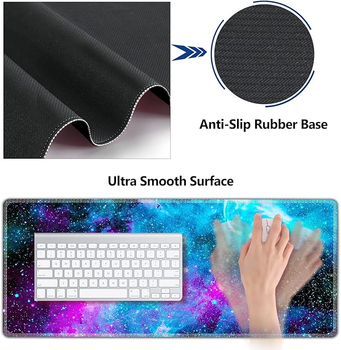 AIMSA Large Gaming Mouse Pad Set, Keyboard Wrist Rest Support Mouse Pad, Ergonomic Memory Foam Multifunctional Extended Desk Mat 35x15.7in Anti-Slip Rubber Base, Galaxy Nebula Universe