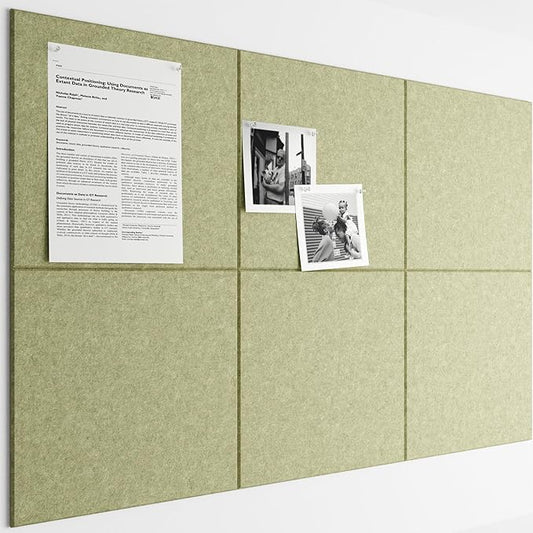 Bumusty Large Cork Board 36"x24" Alternative - 6 Pack Felt Wall Tiles with 40 Safe Removable Adhesive Tabs, 30 Pushpins, Cork Boards for Walls Pin Board Bulletin Board Office Decor (Olive Green)