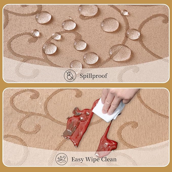 Romanvicky Christmas Jacquard Tablecloth Gold Floral Pattern Rectangle Table Cloth Spill Proof Wrinkle Resistant Polyester Table Cover for Autumn, Harvest, Thanksgiving Decoration, 60 x 84 Inch