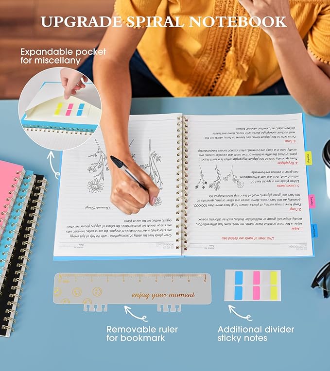 Spiral Notebook Journal 8.5” x 11”, Lined Notebooks for Women Men, A4 Large College Ruled Journal, 100 GSM Paper, Plastic Hardcover Spiral Bound Journals for Work School Business, Blue