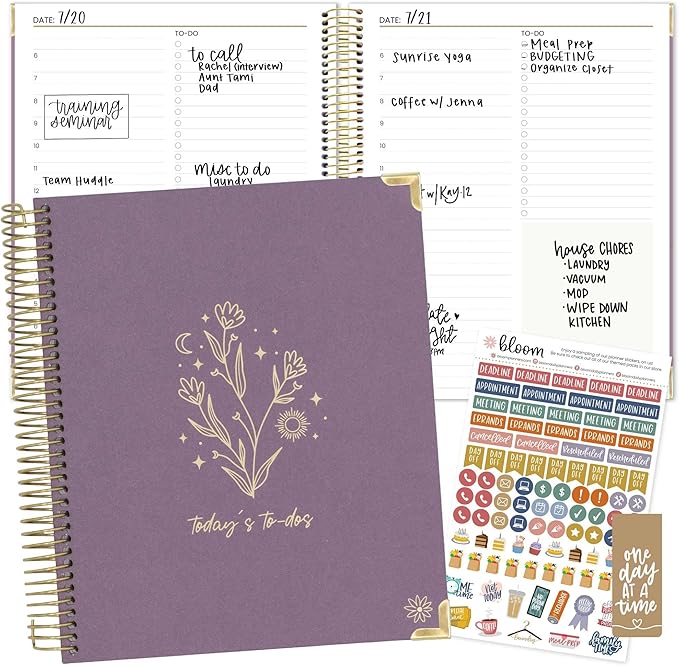bloom daily planners Undated To-Do List Planner with Hourly Timed Schedule for Appointments - 185 Daily Pages (Half Year) - Hard Cover Page A Day Agenda (7” x 9”) - Purple Linen