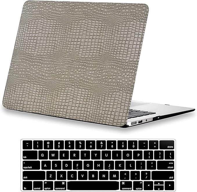 DTangLsm Compatible with MacBook Air 15 inch Case 2025 2024 2023 M4 M3 M2 A3241 A3114 A2941, Crocodile Skin Alligator PU Leather Hard Shell Cover for Mac Book Air 15 M4 Case and Keyboard Cover, Silver